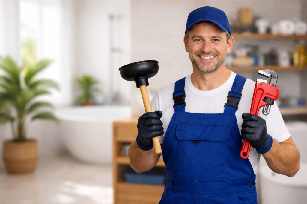 Sanitär Hartmann Notdienst - Rohrreinigung, Rohrbruch, Wasserschaden - Handwerker mit Werkzeug